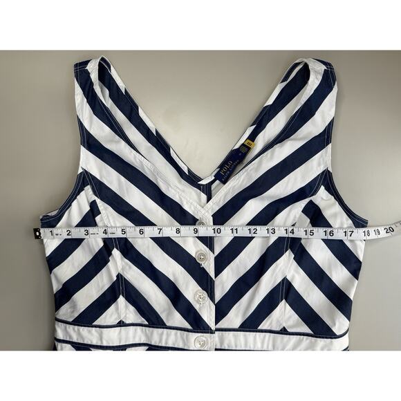 Polo Ralph Lauren Chevron-Stripe Cotton Midi Dress Womens 14 Navy Old Money Prep - Picture 11 of 16